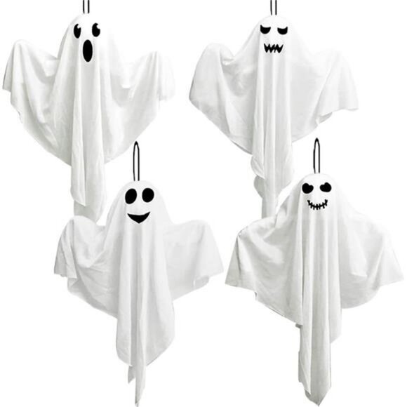 4 Pack Halloween Hanging Ghosts, 27.5" Cute Flying Ghost Decorations - Picture 1 of 8